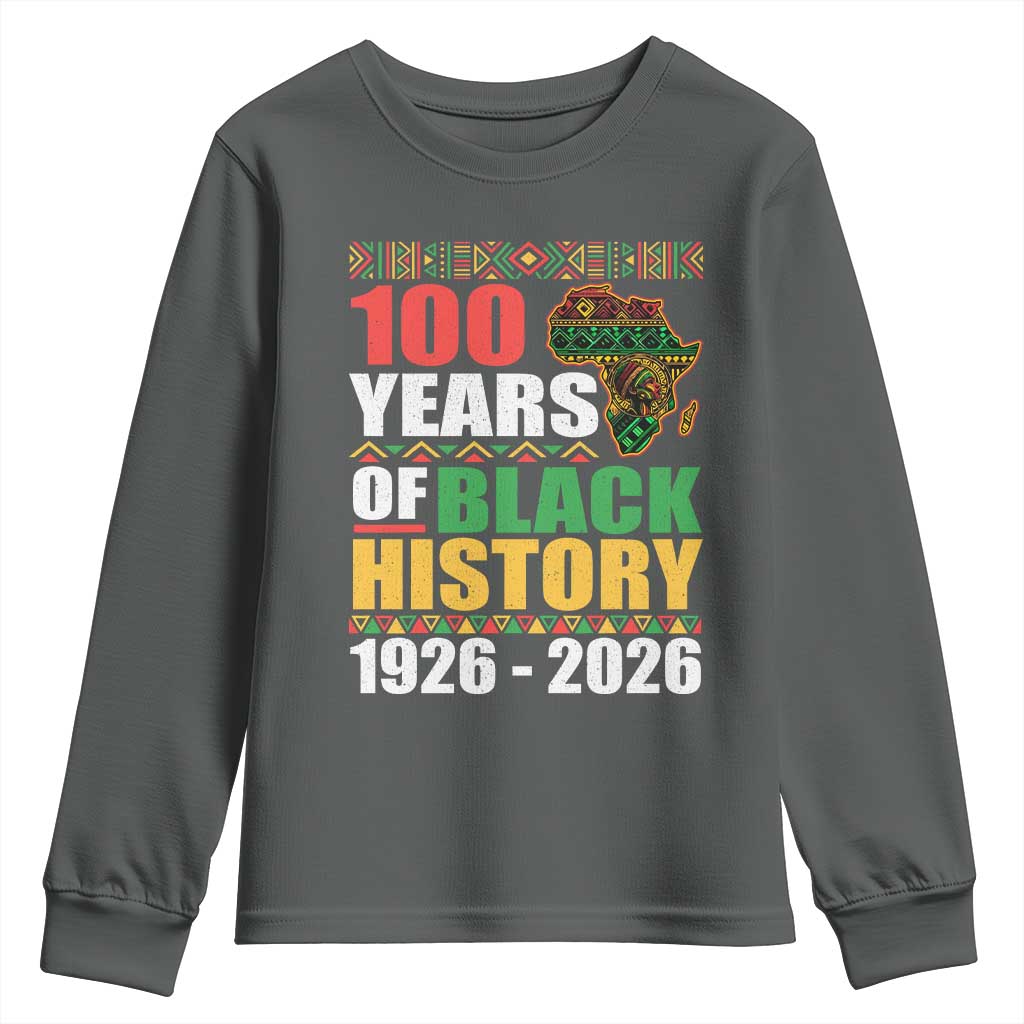 100 Years Of Black History 1926 2026 Centennial Youth Sweatshirt Africa Map