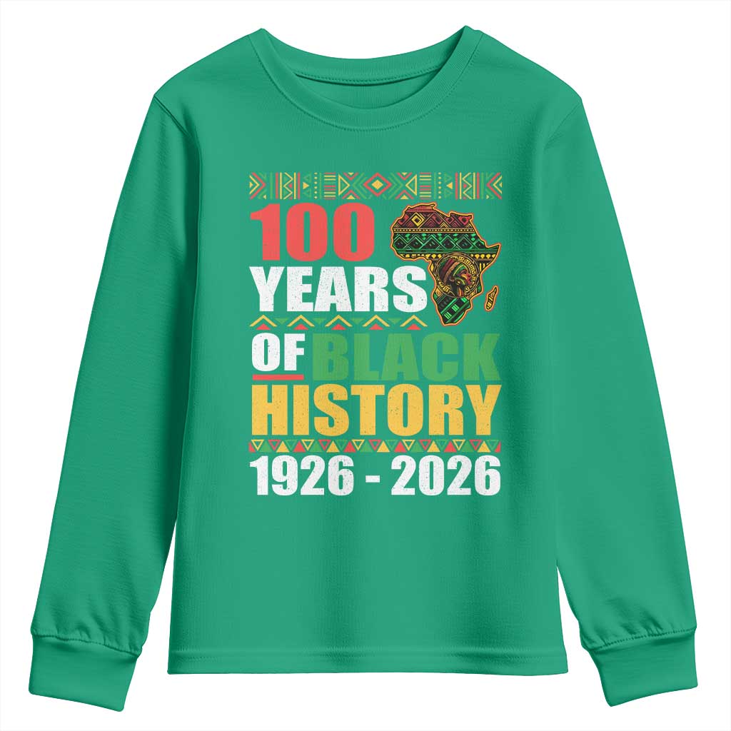 100 Years Of Black History 1926 2026 Centennial Youth Sweatshirt Africa Map