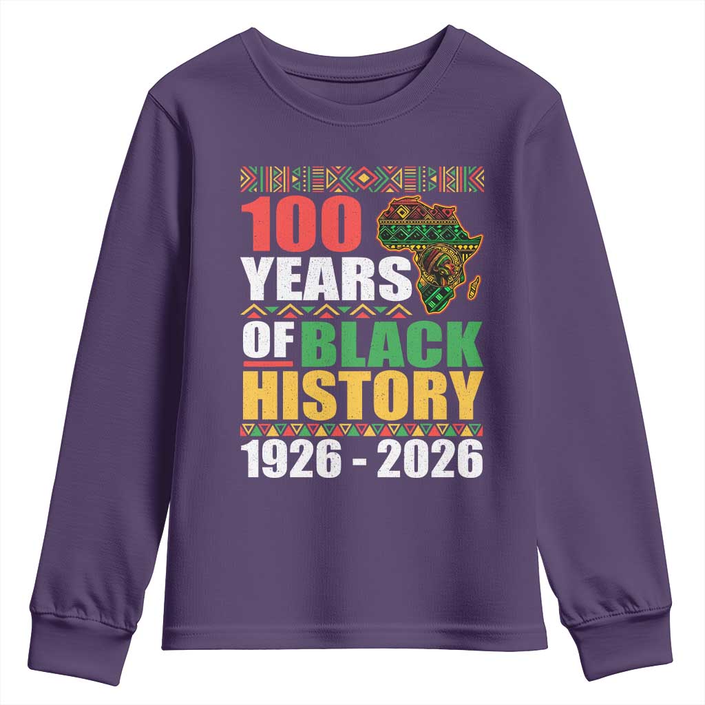 100 Years Of Black History 1926 2026 Centennial Youth Sweatshirt Africa Map