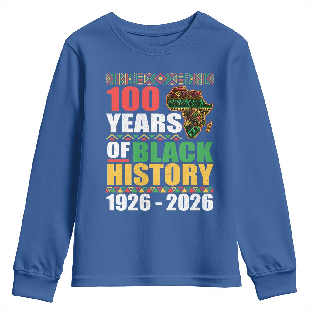 100 Years Of Black History 1926 2026 Centennial Youth Sweatshirt Africa Map