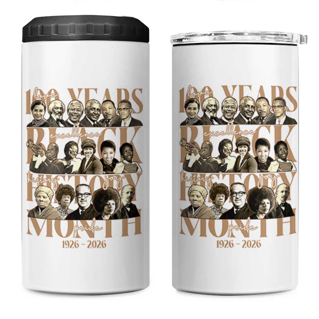 100 Years Of Black History Month 4 in 1 Can Cooler Tumbler African American Historical Figures