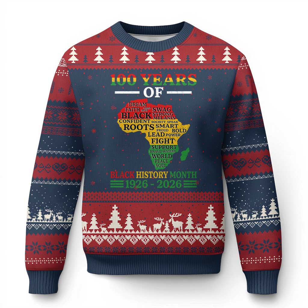 100 Years Of Black History Month Ugly Christmas Sweater Centennial Of Black Culture