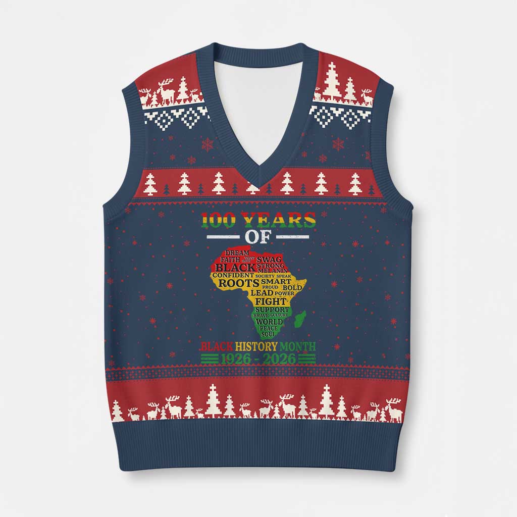100 Years Of Black History Month V-Neck Knit Sweater Vest Centennial Of Black Culture