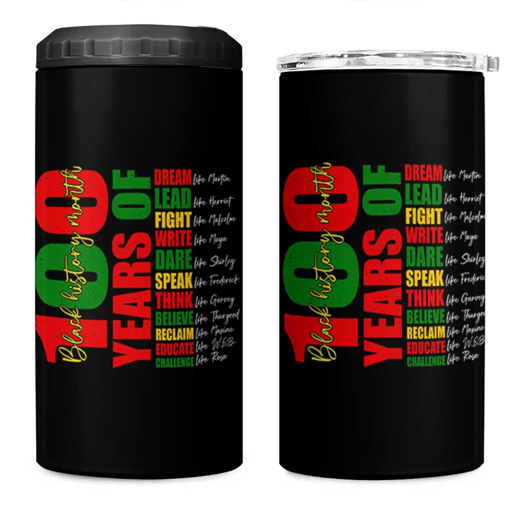 100 Years Of Black History 4 in 1 Can Cooler Tumbler African American Historical Figures African American Teacher