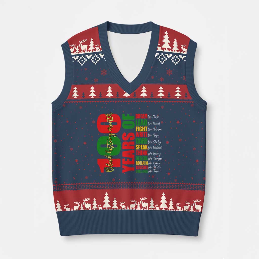 100 Years Of Black History V-Neck Knit Sweater Vest African American Historical Figures African American Teacher