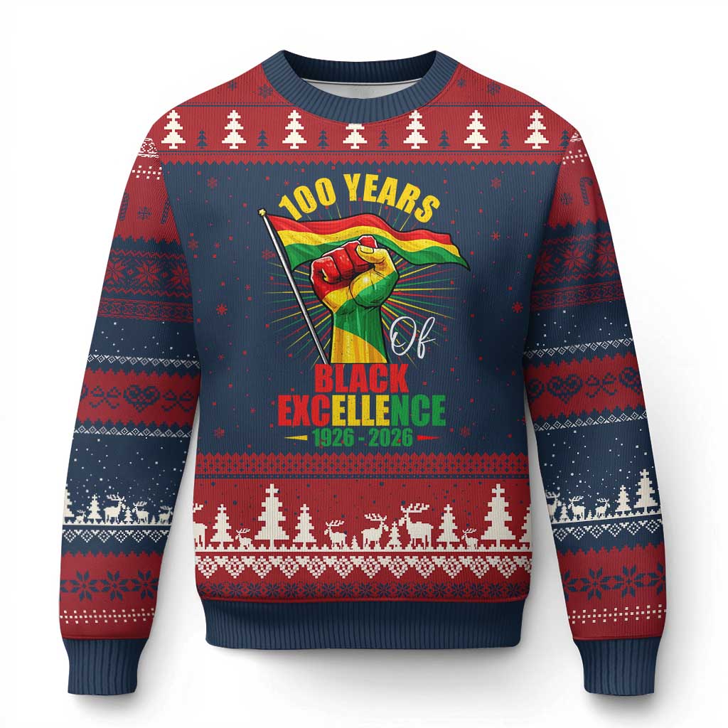 100 Years Of Black Excellence Ugly Christmas Sweater Centennial Black History Month