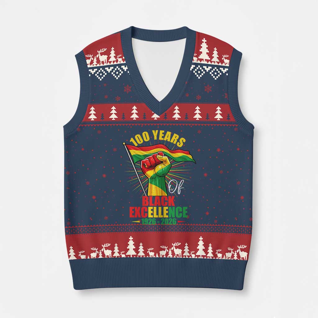 100 Years Of Black Excellence V-Neck Knit Sweater Vest Centennial Black History Month
