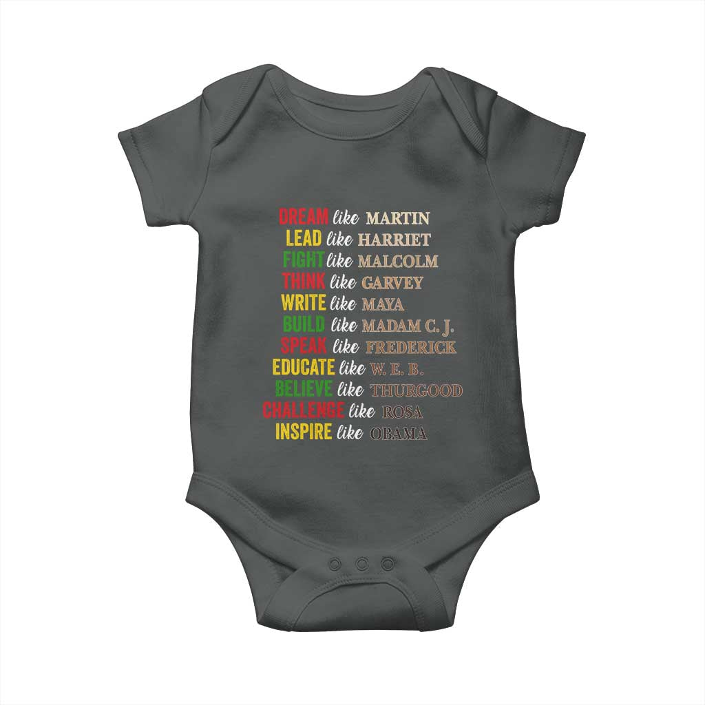 Black History Dream Like Martin Lead Like Harriet Baby Onesie African American Leaders