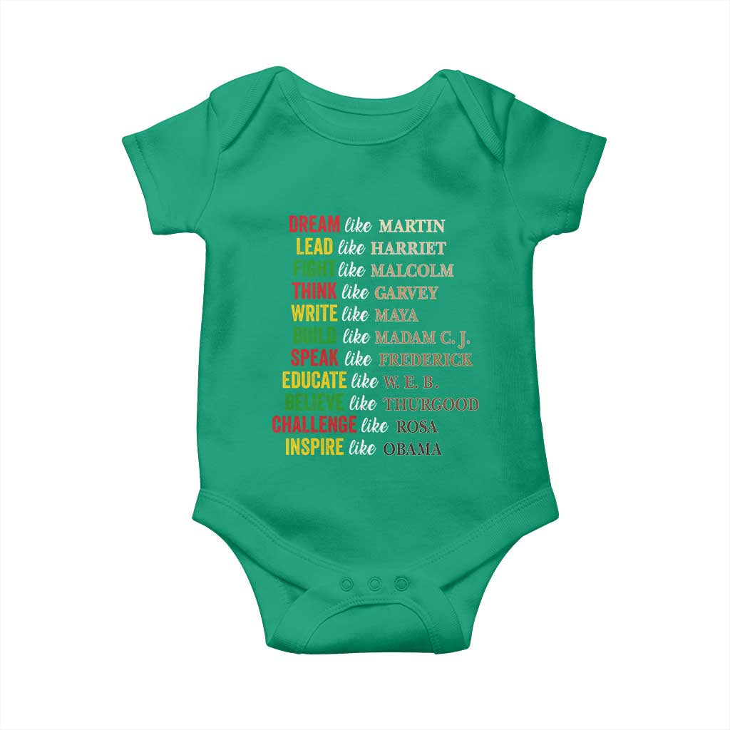 Black History Dream Like Martin Lead Like Harriet Baby Onesie African American Leaders