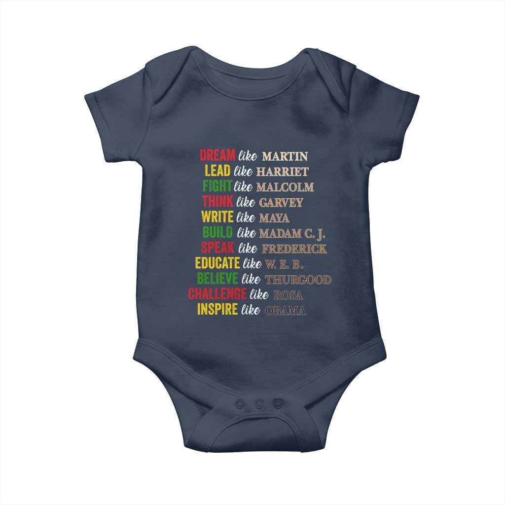 Black History Dream Like Martin Lead Like Harriet Baby Onesie African American Leaders