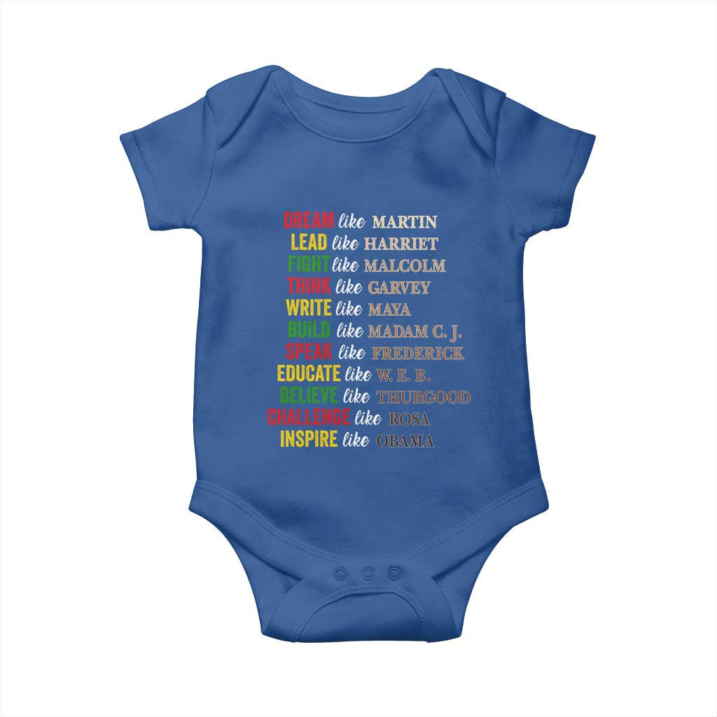 Black History Dream Like Martin Lead Like Harriet Baby Onesie African American Leaders