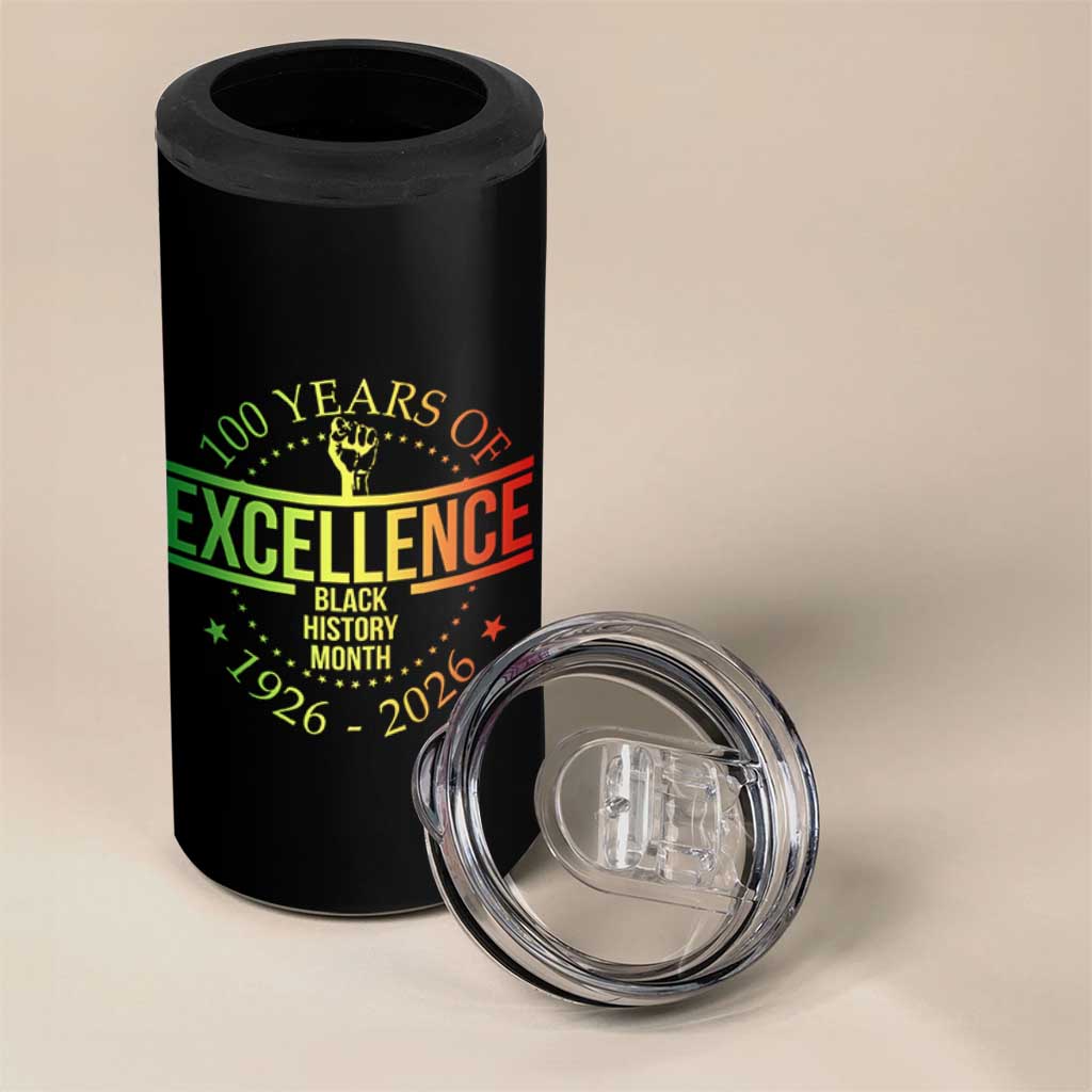 100 Years Of Excellence Black History Month 1926 2026 4 in 1 Can Cooler Tumbler