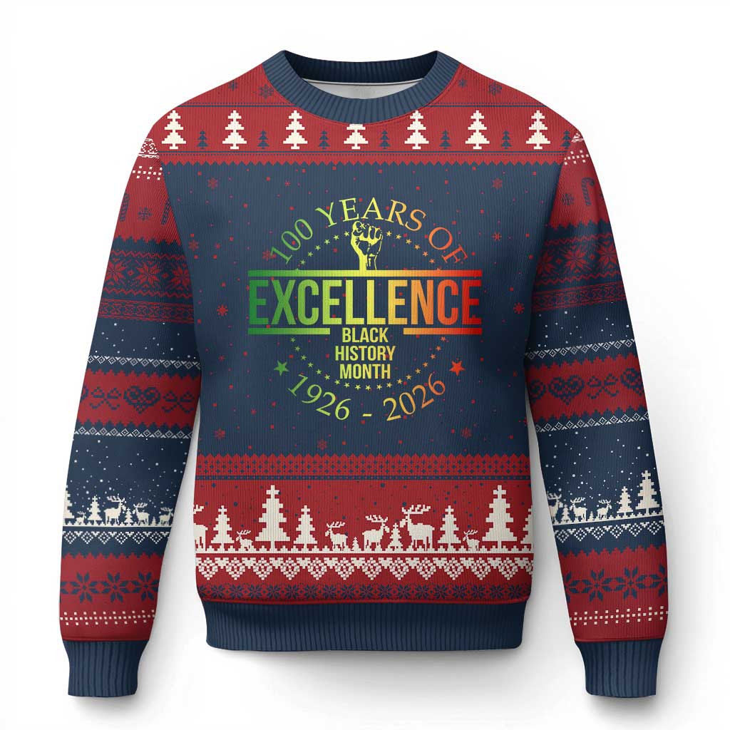 100 Years Of Excellence Black History Month 1926 2026 Ugly Christmas Sweater