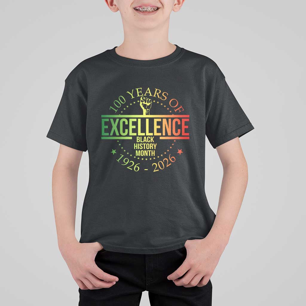 100 Years Of Excellence Black History Month 1926 2026 T Shirt For Kid