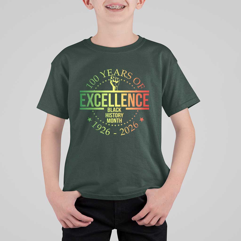 100 Years Of Excellence Black History Month 1926 2026 T Shirt For Kid