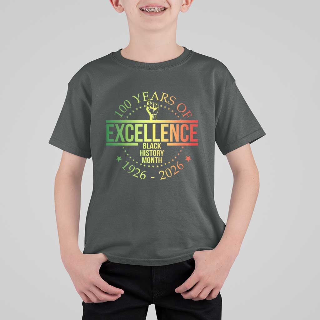 100 Years Of Excellence Black History Month 1926 2026 T Shirt For Kid