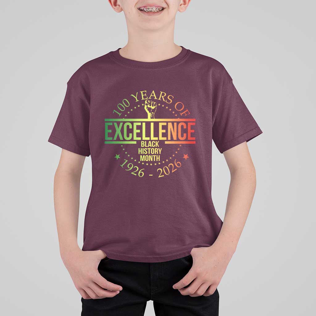 100 Years Of Excellence Black History Month 1926 2026 T Shirt For Kid