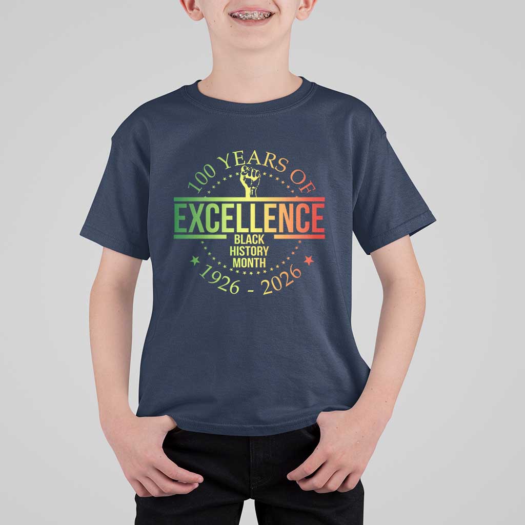 100 Years Of Excellence Black History Month 1926 2026 T Shirt For Kid