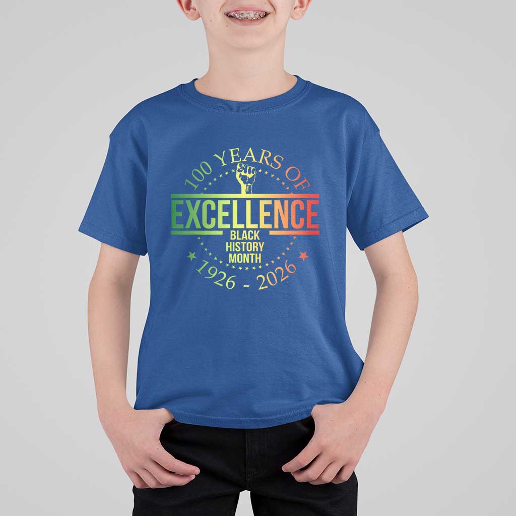 100 Years Of Excellence Black History Month 1926 2026 T Shirt For Kid