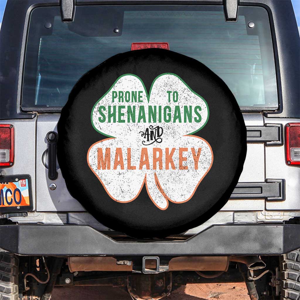 Prone to Shenanigans and Malarkey Spare Tire Cover Funny St Patricks Day Shamrock