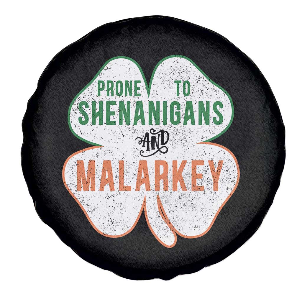 Prone to Shenanigans and Malarkey Spare Tire Cover Funny St Patricks Day Shamrock