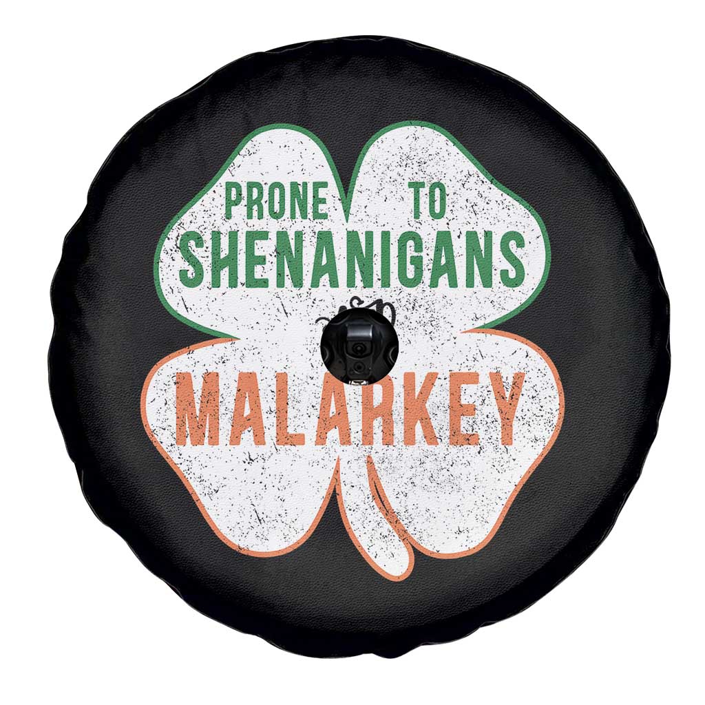 Prone to Shenanigans and Malarkey Spare Tire Cover Funny St Patricks Day Shamrock