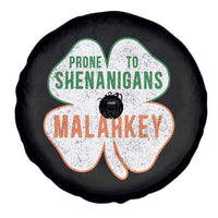 Prone to Shenanigans and Malarkey Spare Tire Cover Funny St Patricks Day Shamrock
