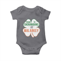 Prone to Shenanigans and Malarkey Baby Onesie Funny St Patricks Day Shamrock