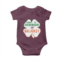 Prone to Shenanigans and Malarkey Baby Onesie Funny St Patricks Day Shamrock