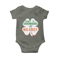 Prone to Shenanigans and Malarkey Baby Onesie Funny St Patricks Day Shamrock