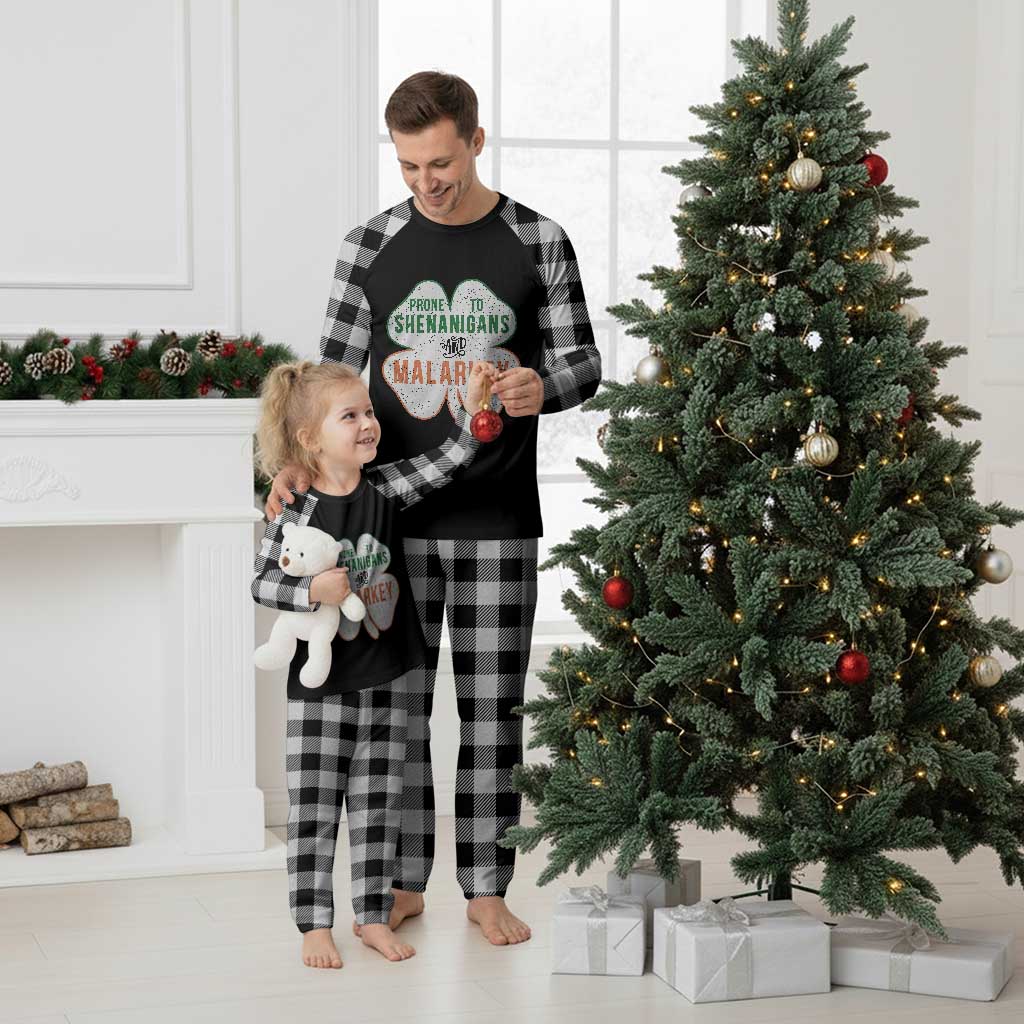 Prone to Shenanigans and Malarkey Plaid Pajama Set Funny St Patricks Day Shamrock