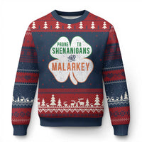 Prone to Shenanigans and Malarkey Ugly Christmas Sweater Funny St Patricks Day Shamrock