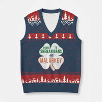 Prone to Shenanigans and Malarkey V-Neck Knit Sweater Vest Funny St Patricks Day Shamrock