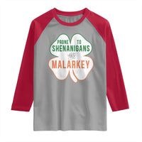 Prone to Shenanigans and Malarkey Raglan Shirt Funny St Patricks Day Shamrock