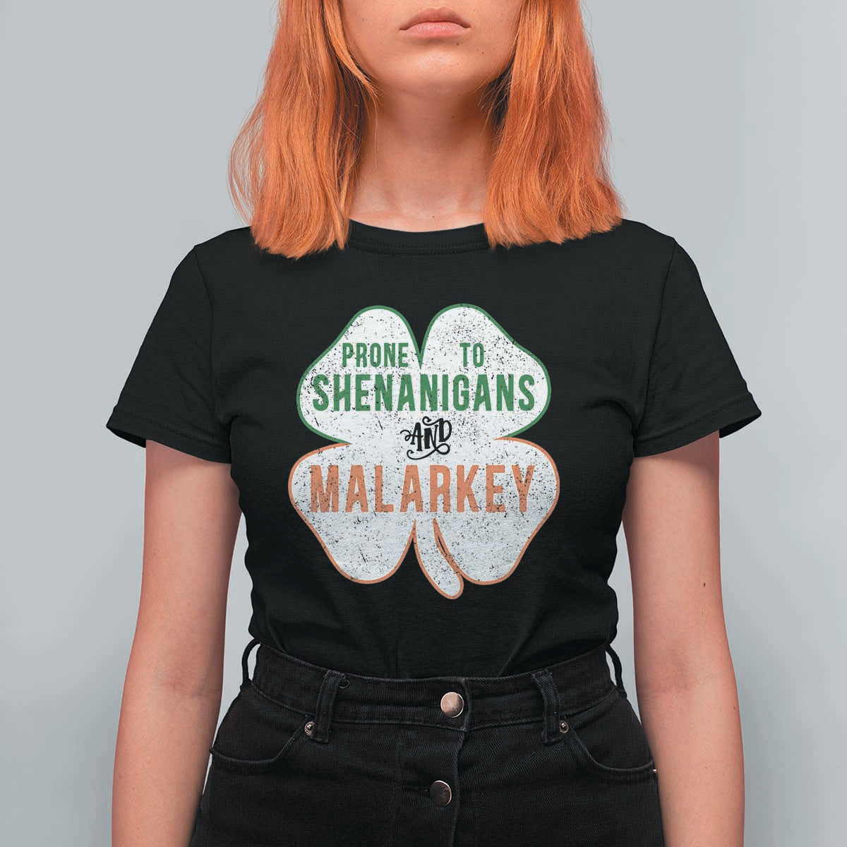 Prone to Shenanigans and Malarkey T Shirt For Women Funny St Patricks Day Shamrock