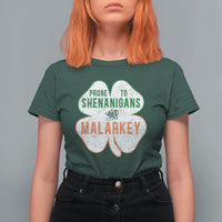 Prone to Shenanigans and Malarkey T Shirt For Women Funny St Patricks Day Shamrock
