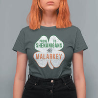 Prone to Shenanigans and Malarkey T Shirt For Women Funny St Patricks Day Shamrock