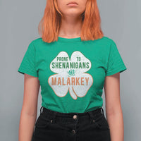 Prone to Shenanigans and Malarkey T Shirt For Women Funny St Patricks Day Shamrock