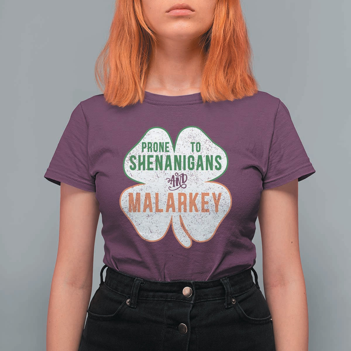 Prone to Shenanigans and Malarkey T Shirt For Women Funny St Patricks Day Shamrock