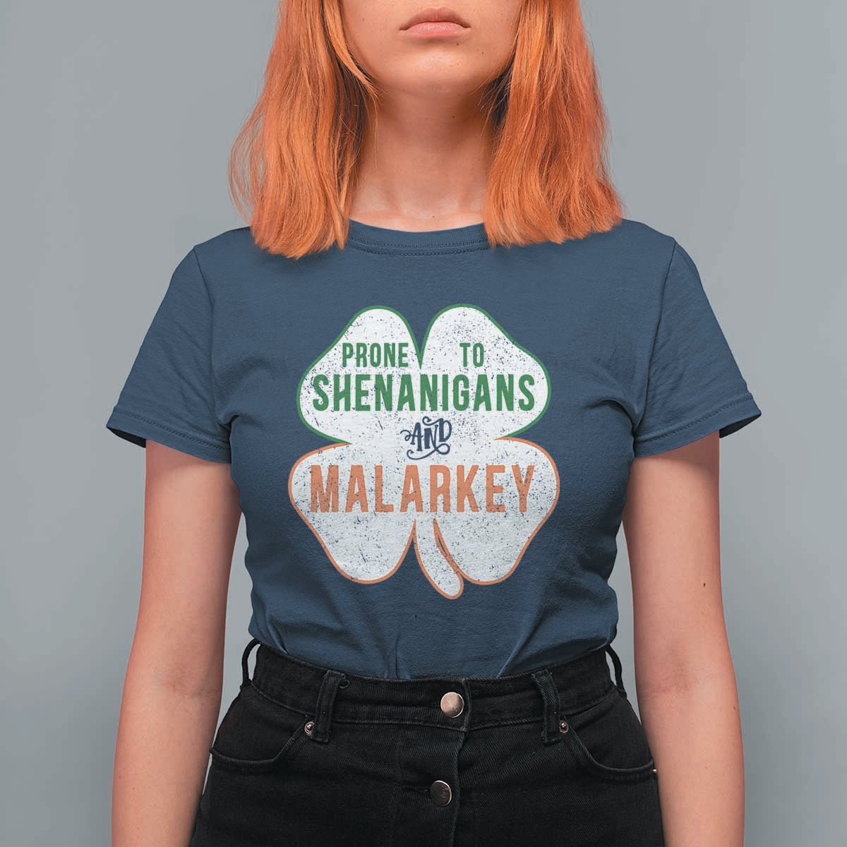 Prone to Shenanigans and Malarkey T Shirt For Women Funny St Patricks Day Shamrock