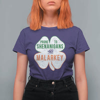 Prone to Shenanigans and Malarkey T Shirt For Women Funny St Patricks Day Shamrock