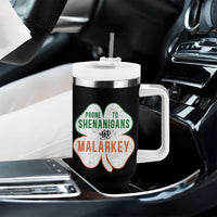 Prone to Shenanigans and Malarkey Tumbler With Handle Funny St Patricks Day Shamrock