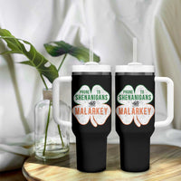 Prone to Shenanigans and Malarkey Tumbler With Handle Funny St Patricks Day Shamrock