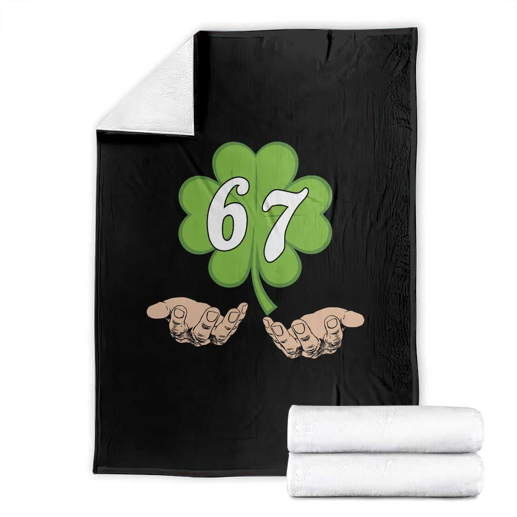 67 St Patricks Day Throw Blanket Six Seven Meme Shamrock Hand Gesture