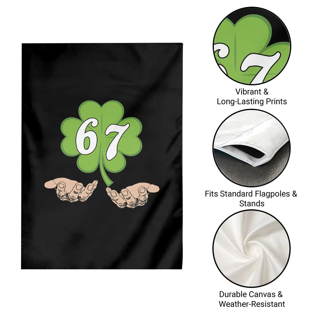 67 St Patricks Day Garden Flag Six Seven Meme Shamrock Hand Gesture