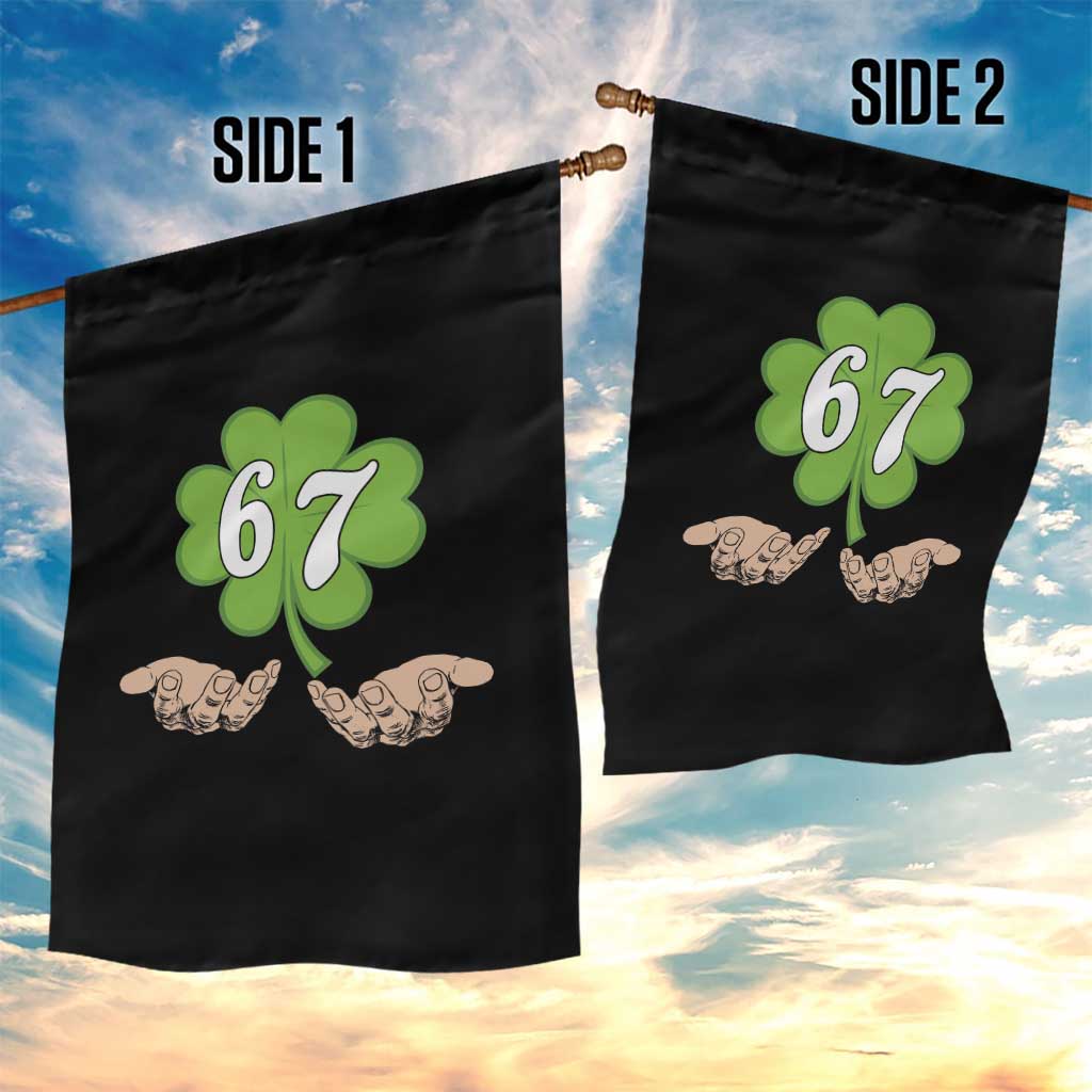 67 St Patricks Day Garden Flag Six Seven Meme Shamrock Hand Gesture