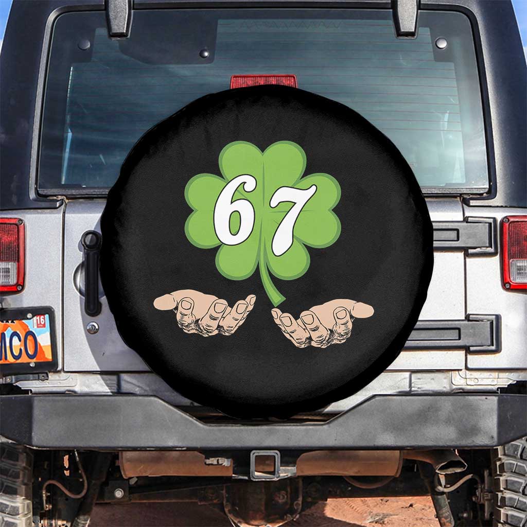 67 St Patricks Day Spare Tire Cover Six Seven Meme Shamrock Hand Gesture