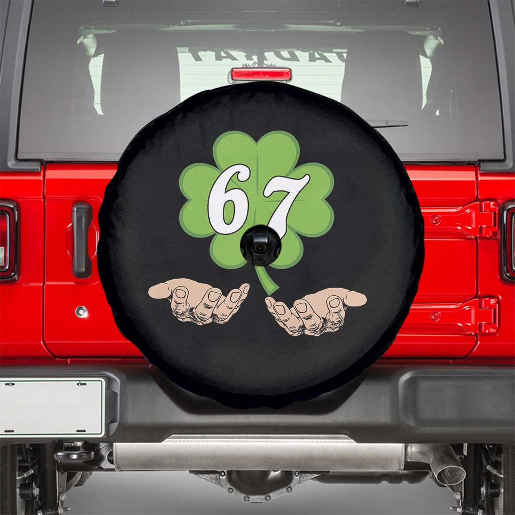 67 St Patricks Day Spare Tire Cover Six Seven Meme Shamrock Hand Gesture