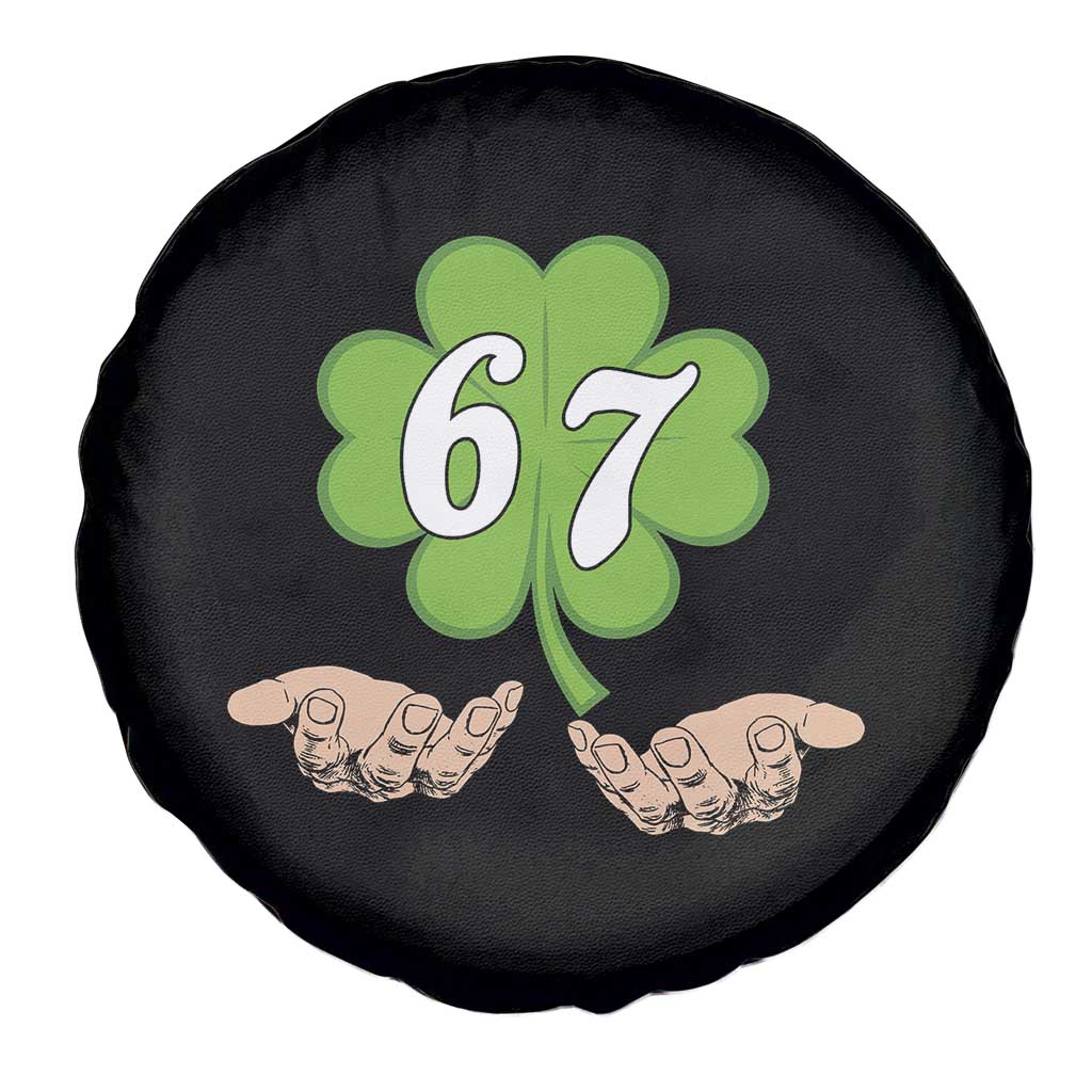 67 St Patricks Day Spare Tire Cover Six Seven Meme Shamrock Hand Gesture