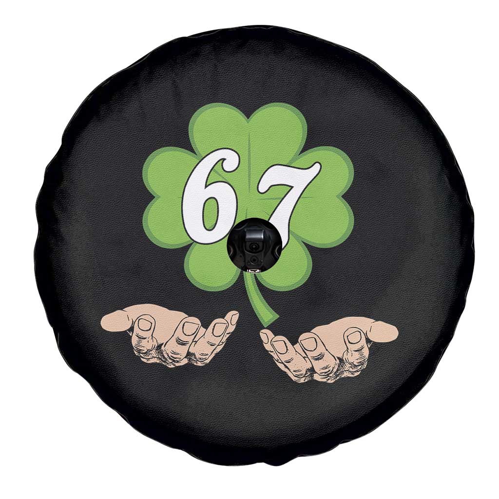 67 St Patricks Day Spare Tire Cover Six Seven Meme Shamrock Hand Gesture
